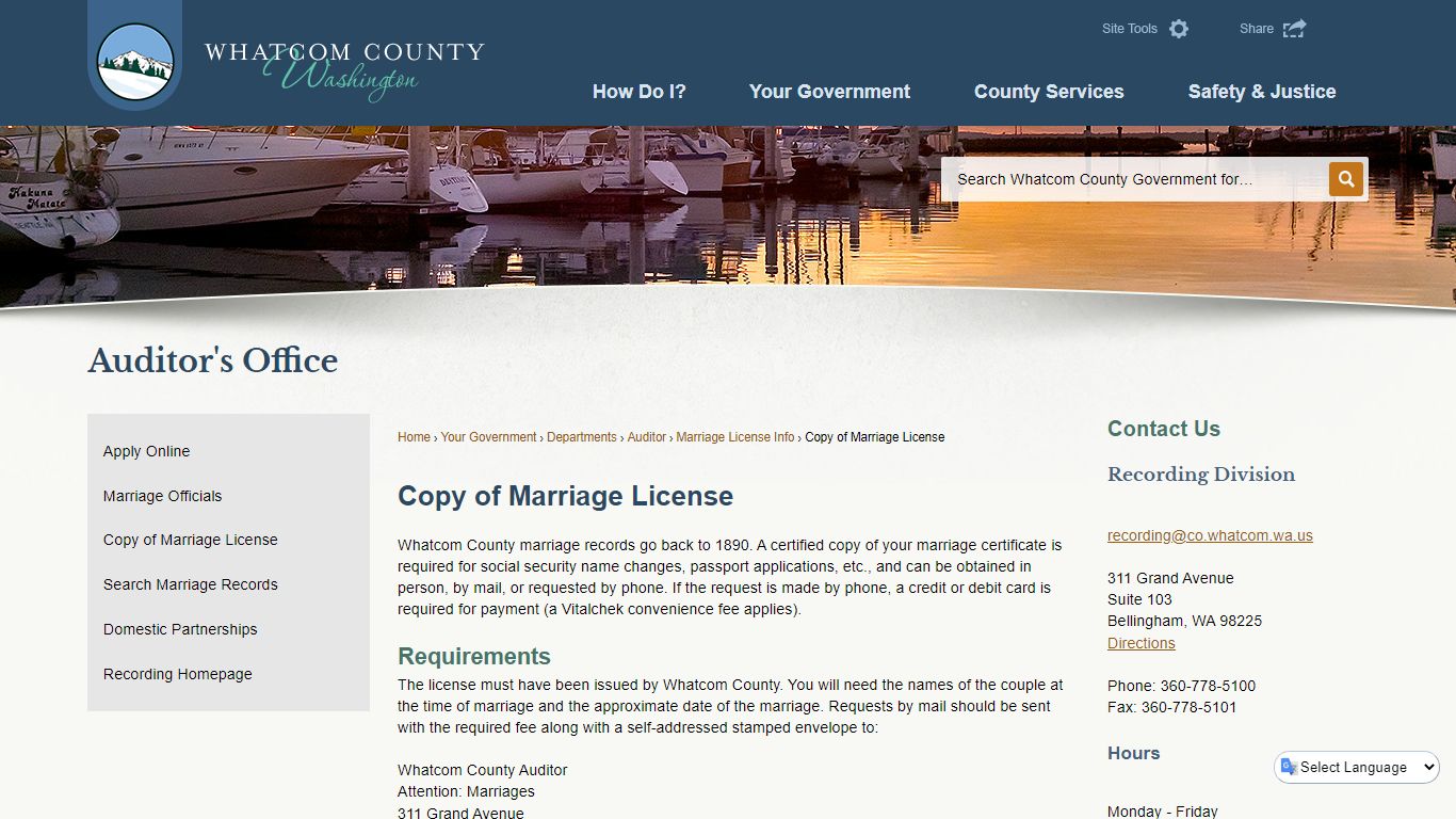 Copy of Marriage License | Whatcom County, WA - Official ...