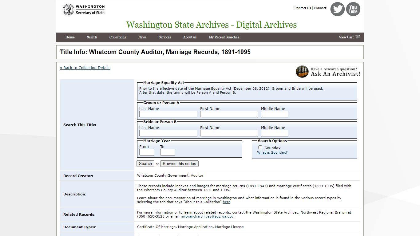 Title Info: Whatcom County Auditor, Marriage Records, 1891 ...